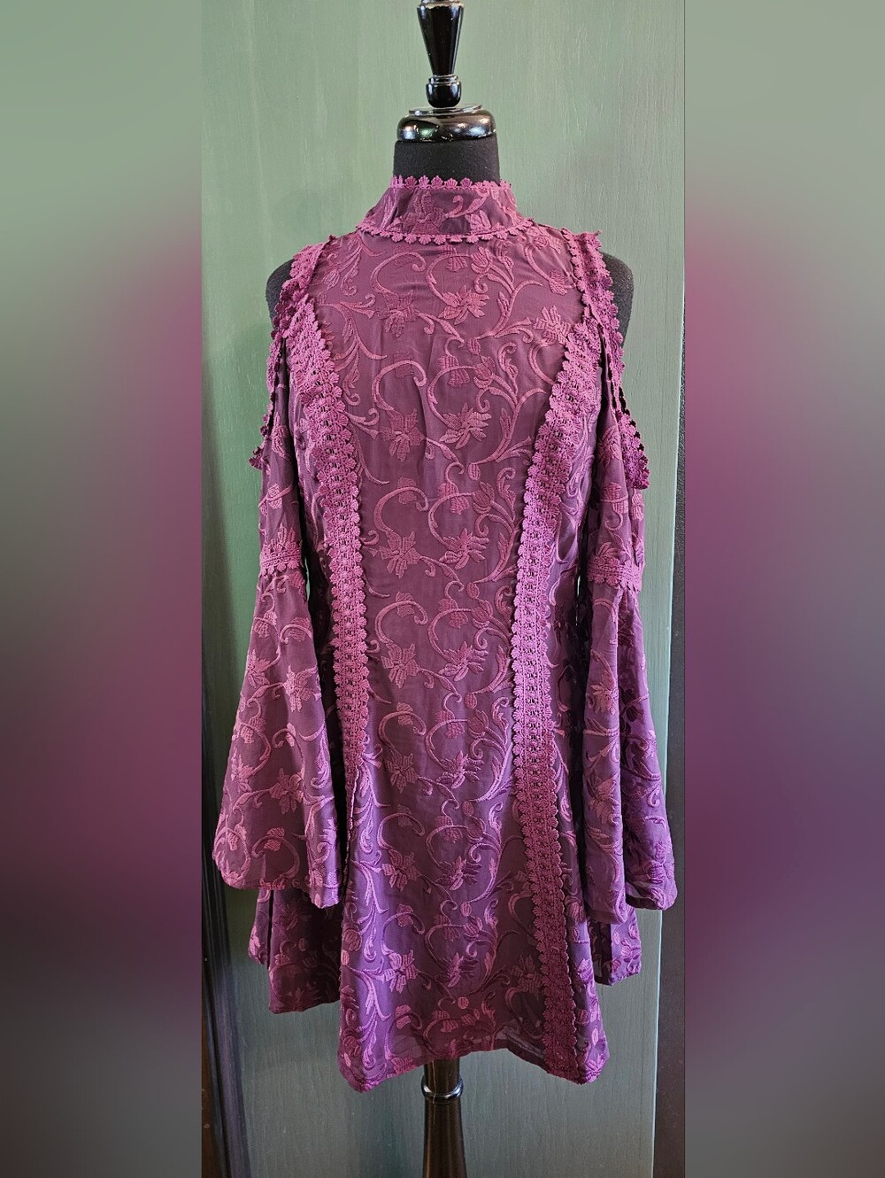 Venus Embroidered Plum Cold-Shoulder Dress